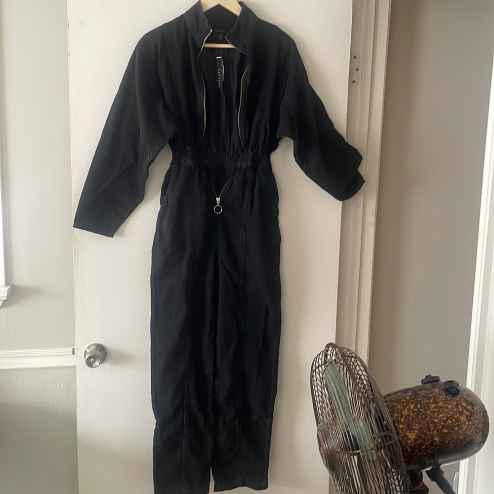 Topshop black denim jumper with zip front